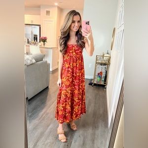 Red floral maxi dress